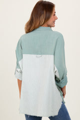 Light Olive Colorblock Stripe Oversized Button Down