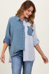 Blue Colorblock Stripe Oversized Button Down