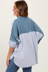 Blue Colorblock Stripe Oversized Button Down