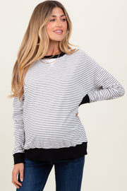 White Striped Oversized Crewneck Maternity Pullover