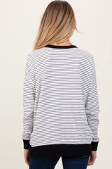 White Striped Oversized Crewneck Maternity Pullover