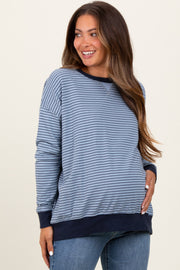 Blue Striped Oversized Crewneck Maternity Pullover