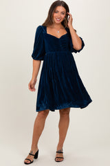 Navy Velvet Sweetheart Button Accent Maternity Dress