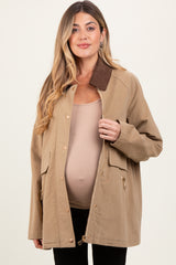 Mocha Plaid Lined Oversized Maternity Zipper Jacket