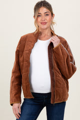 Brown Quilted Corduroy Maternity Puffer Jacket