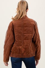 Brown Quilted Corduroy Maternity Puffer Jacket