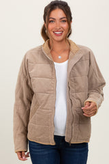 Light Taupe Quilted Corduroy Maternity Puffer Jacket