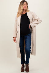 Cream Felted Double Breasted Lapel Maternity Button Coat