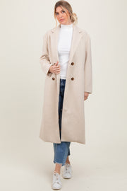 Cream Felted Double Breasted Lapel Button Coat