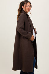 Brown Felted Double Breasted Lapel Maternity Button Coat