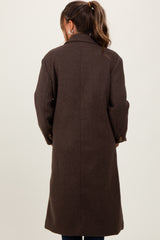 Brown Felted Double Breasted Lapel Maternity Button Coat