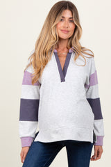 Heather Grey Colorblock Stripe Collared Maternity Pullover