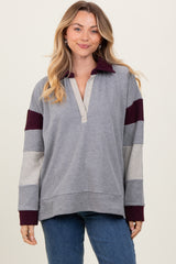 Charcoal Grey Colorblock Stripe Collared Pullover