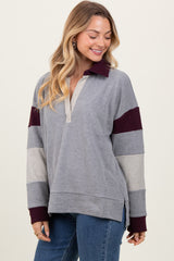 Charcoal Grey Colorblock Stripe Collared Pullover