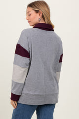 Charcoal Grey Colorblock Stripe Collared Pullover