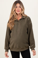 Olive Fleece Collared Button Up Maternity Pullover