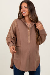 Brown French Terry Dolman Sleeve Maternity Hooded Pullover