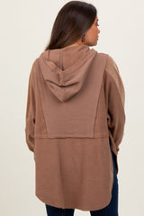 Brown French Terry Dolman Sleeve Maternity Hooded Pullover