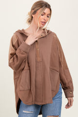 Brown French Terry Dolman Sleeve Hooded Pullover