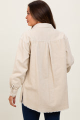 Beige Corduroy Fringe Hem Maternity Shirt Jacket