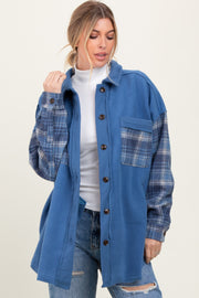 Blue Plaid Contrast Fleece Shacket