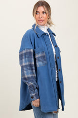 Blue Plaid Contrast Fleece Shacket