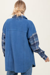 Blue Plaid Contrast Fleece Shacket