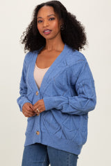 Blue Diamond Knit Button Up Sweater Cardigan