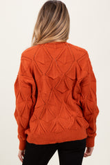 Rust Diamond Knit Button Up Maternity Sweater Cardigan