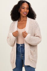 Beige Chunky Knit Oversized Maternity Pocket Cardigan