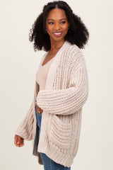 Beige Chunky Knit Oversized Pocket Cardigan