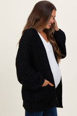 Black Chunky Knit Oversized Maternity Pocket Cardigan