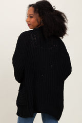 Black Chunky Knit Oversized Pocket Cardigan