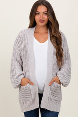 Heather Grey Chunky Knit Oversized Maternity Pocket Cardigan