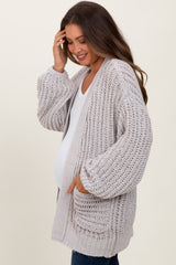 Heather Grey Chunky Knit Oversized Maternity Pocket Cardigan