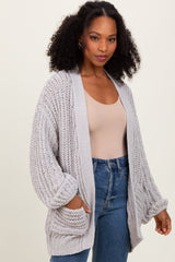 Heather Grey Chunky Knit Oversized Pocket Cardigan