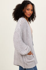 Heather Grey Chunky Knit Oversized Pocket Cardigan