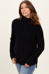 Black Basic Ribbed Turtle Neck Sweater