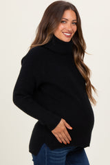 Black Basic Ribbed Turtle Neck Maternity Sweater