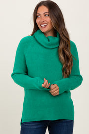 Green Basic Ribbed Turtle Neck Maternity Sweater