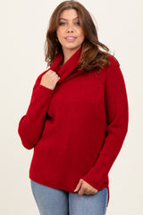 Burgundy Basic Ribbed Turtle Neck Maternity Sweater