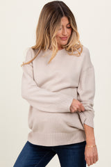 Beige Soft Knit Basic Maternity Sweater