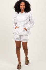 Ivory Cozy Striped Ribbed Two-Piece Lounge Set