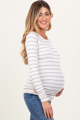 White Striped Ruched Side Maternity Long Sleeve Top