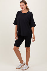 Black Oversized Short Sleeve Biker Short Set