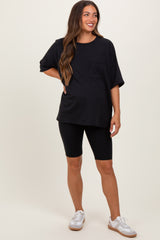 Black Oversized Short Sleeve Biker Short Maternity Set