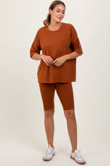 Rust Oversized Short Sleeve Biker Short Set