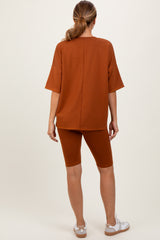 Rust Oversized Short Sleeve Biker Short Set