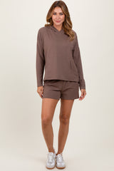 Brown Hoodie Shorts Maternity Set