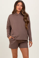 Brown Hoodie Shorts Maternity Set